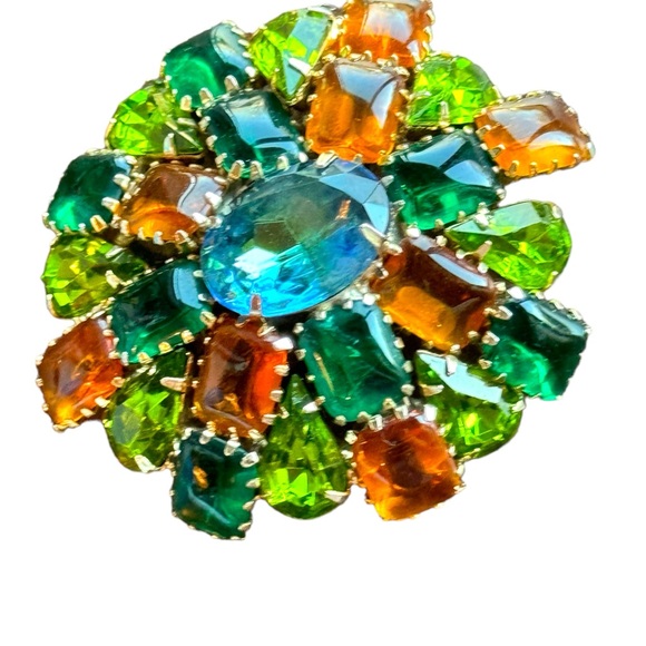 Vintage C1960s Crystal green amber brooch LG Juliana ? - Picture 3 of 13